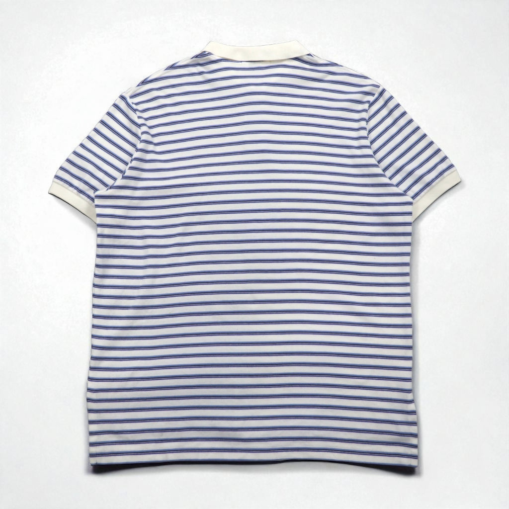 Polo by Ralph Lauren 90s Striped Polo Shirt L White Blue Cotton Small Pony Embroidery