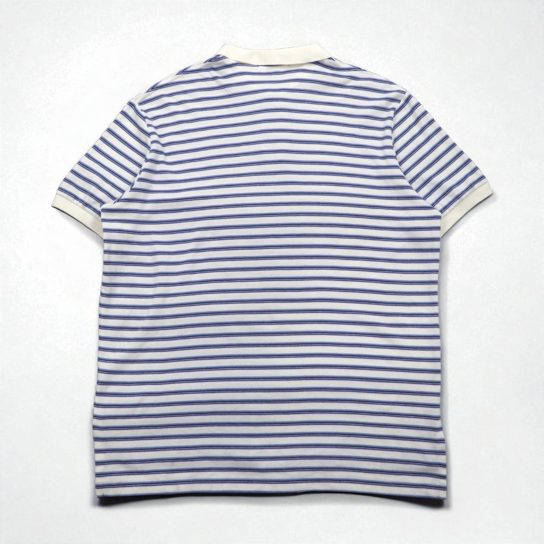 Polo by Ralph Lauren 90s Striped Polo Shirt L White Blue Cotton Small Pony Embroidery