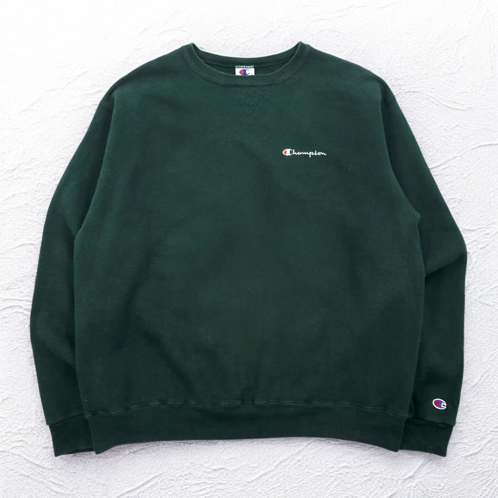 Champion 90s Made in USA Embroidered Tag Crew Neck Sweatshirt XL Green One Point Logo Embroidery