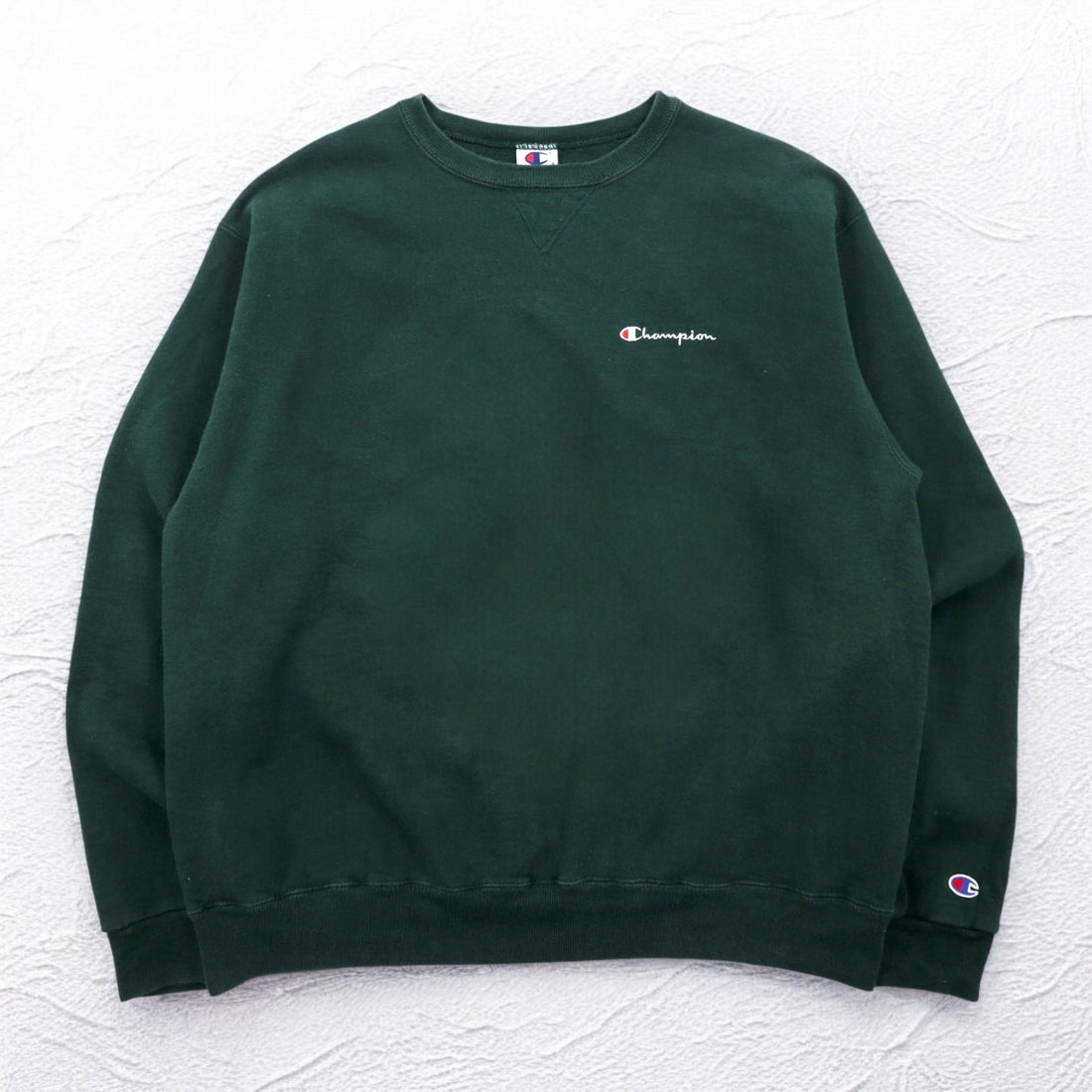 Champion 90s Made in USA Embroidered Tag Crew Neck Sweatshirt XL Green One Point Logo Embroidery