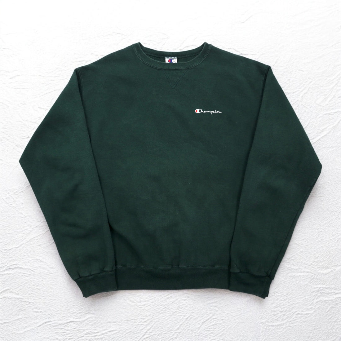 Champion 90s Made in USA Embroidered Tag Crew Neck Sweatshirt XL Green One Point Logo Embroidery