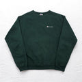 Champion 90s Made in USA Embroidered Tag Crew Neck Sweatshirt XL Green One Point Logo Embroidery