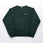 Champion 90s Made in USA Embroidered Tag Crew Neck Sweatshirt XL Green One Point Logo Embroidery