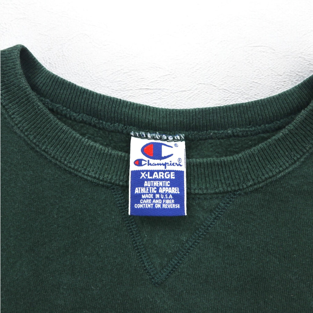 Champion 90s Made in USA Embroidered Tag Crew Neck Sweatshirt XL Green One Point Logo Embroidery