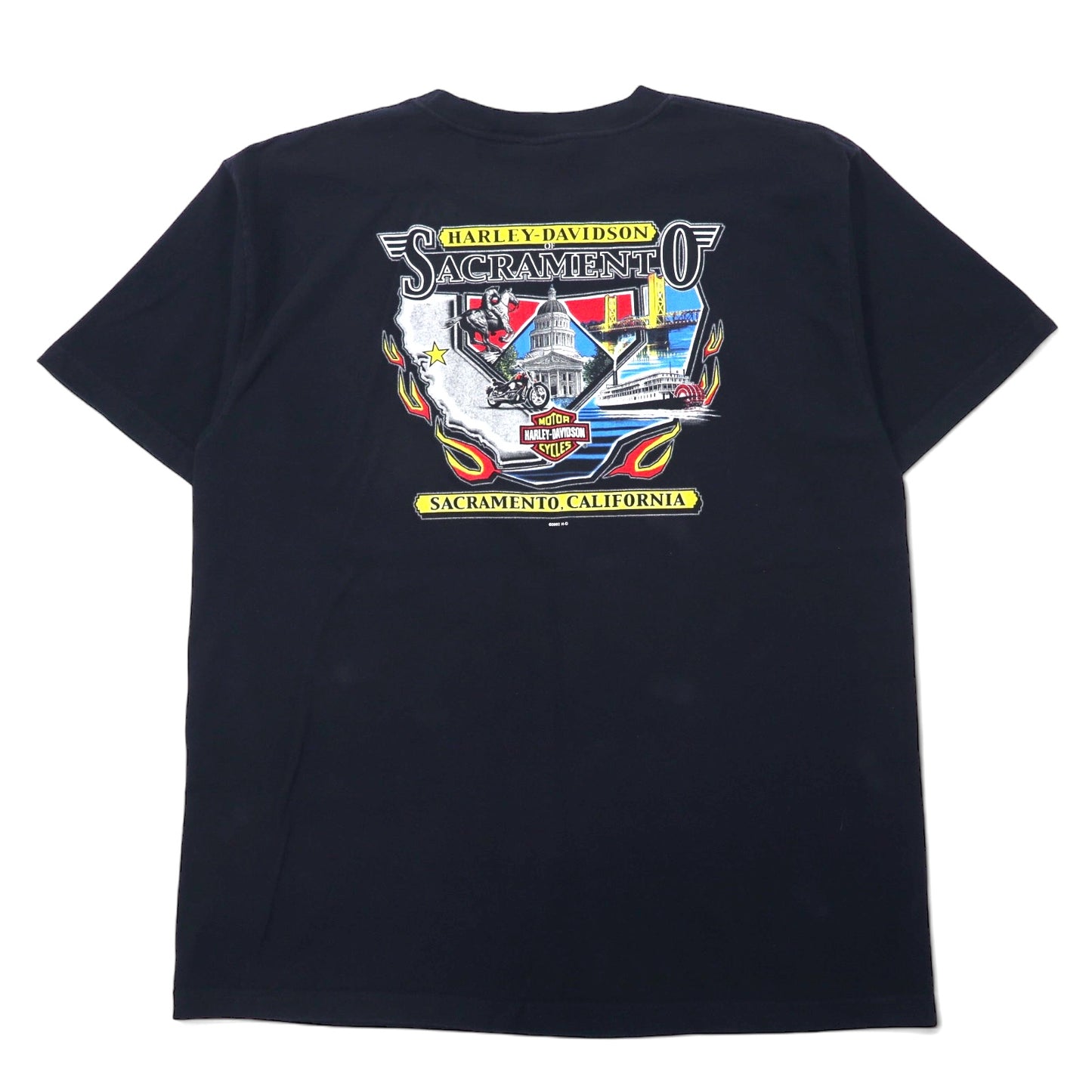 HARLEY DAVIDSON USA製 00年代 ロゴプリント Tシャツ 2XL ブラック コットン SACRAMENTO CALIFORNIA ビッグサイズ