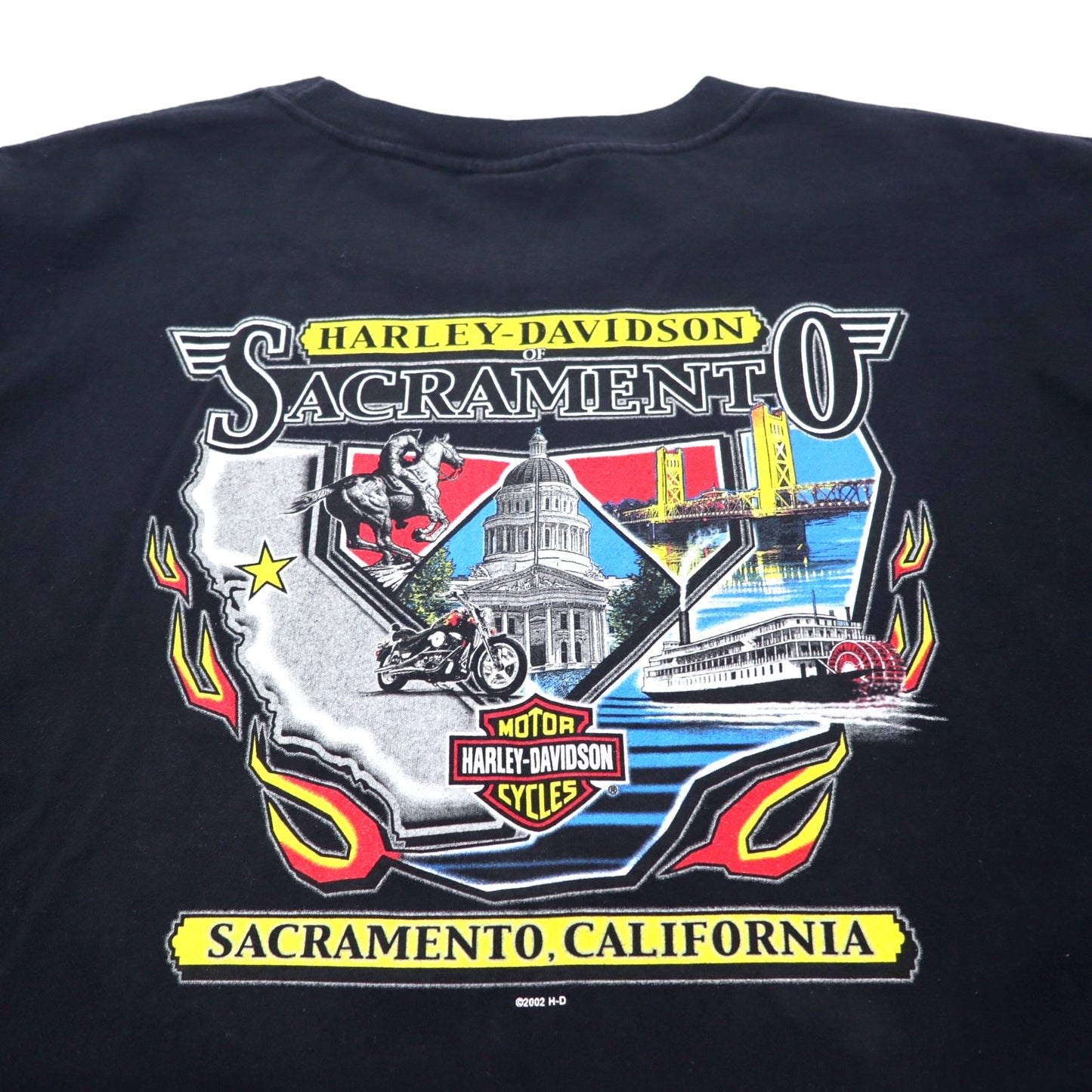 HARLEY DAVIDSON USA製 00年代 ロゴプリント Tシャツ 2XL ブラック コットン SACRAMENTO CALIFORNIA ビッグサイズ