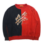 Mr. JUNKO 90s Sweatshirt L Red Black Bicolor Cotton Logo Embroidery Made in Japan