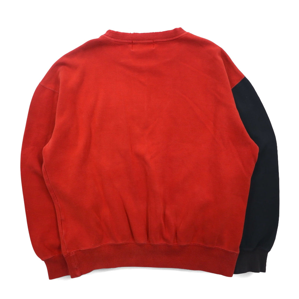 Mr. JUNKO 90s Sweatshirt L Red Black Bicolor Cotton Logo Embroidery Made in Japan