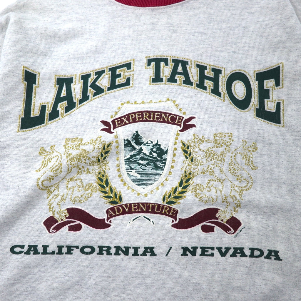 Hanes USA Made 90s ACTIVE WEAR Ribline Sweatshirt M Gray Cotton LAKE TAHOE