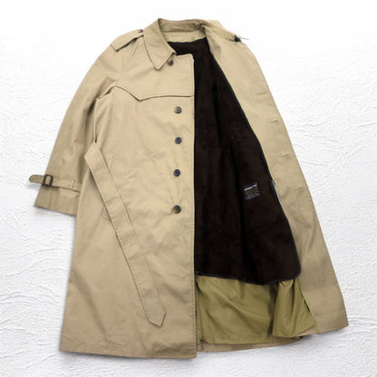 LONDON FOG Stand collar trench coat, XL, beige, concealed placket, epaulet, detachable fur liner, belt included