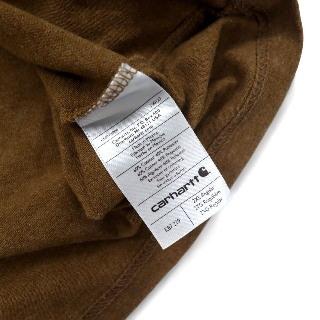 Carhartt Pocket T-Shirt, Pocket T, 2XL, Brown, Cotton, Big Size, K87 219