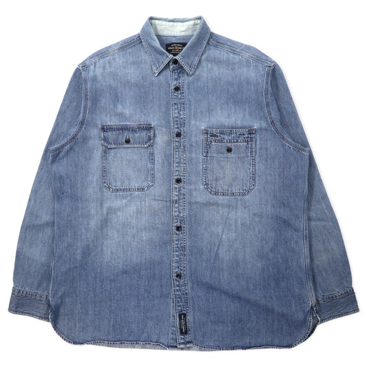 日本然リトテ-古着オンライン-POLO JEANS CO. RALPH LAUREN 90年代 デニム ワークシャツ L ブルー コットン 猫目ボタン ビッグサイズ-POLO JEANS CO. RALPH LAUREN 90's Denim Work Shirt L Blue Cotton Cat Eye Button Big Size