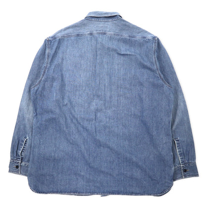 POLO JEANS CO. RALPH LAUREN 90s denim work shirt L blue cotton cat eye button big size