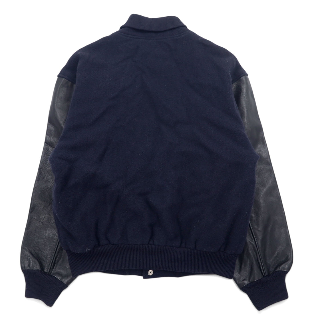 VAN -JAC- 80s Leather Sleeve Stadium Jacket L Navy Wool Cowhide Made in Japan