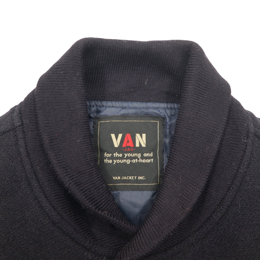 VAN -JAC- 80s Leather Sleeve Stadium Jacket L Navy Wool Cowhide Made in Japan