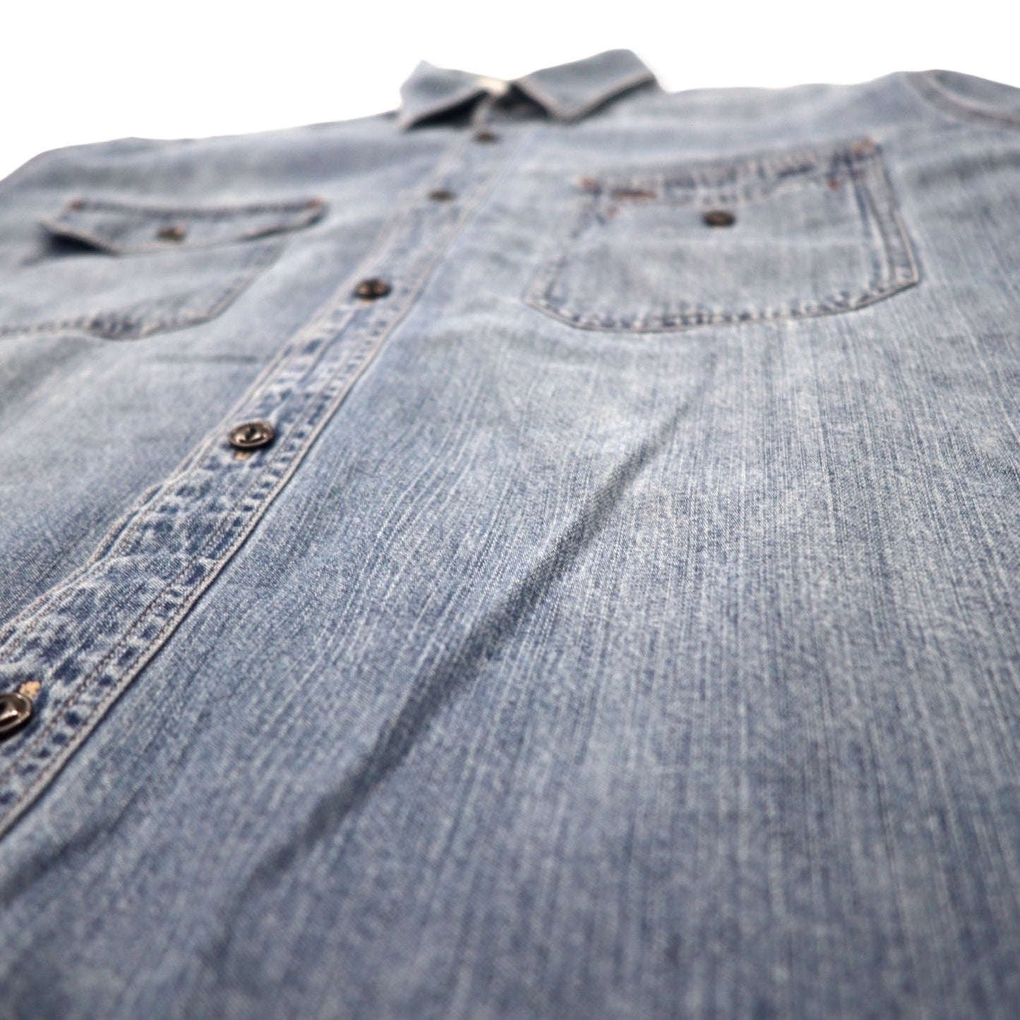 POLO JEANS CO. RALPH LAUREN 90s denim work shirt L blue cotton cat eye button big size