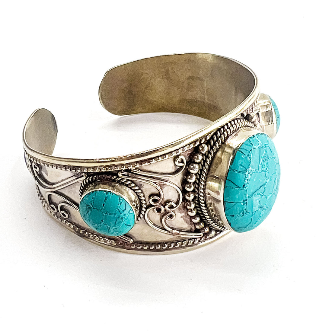 Vintage Navajo Turquoise Silver Cuff Bracelet バングル シルバー ターコイズブルー ナバホ族 インディアンジュエリー ツイストワイヤー ワイド カフ