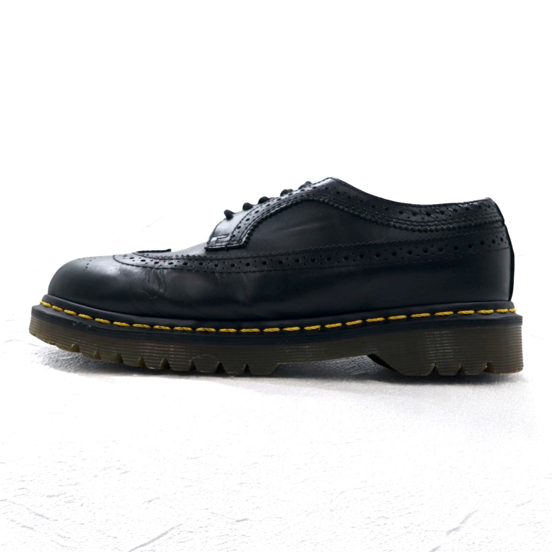 Dr. Martens Yellow Stitch Brogue Shoes 26cm Black Leather Wingtip 3989