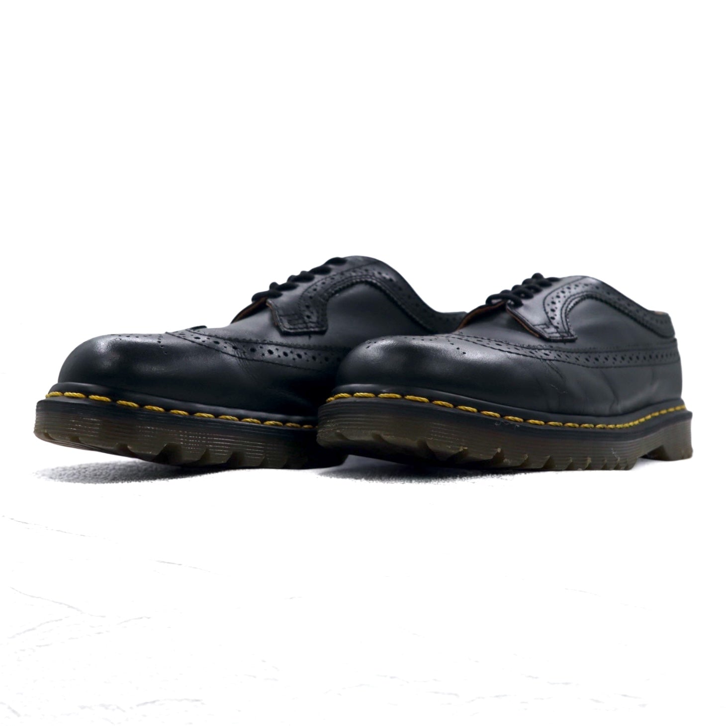 Dr.Martens イエローステッチ ブローグ シューズ 26cm ブラック レザー ウィングチップ 3989