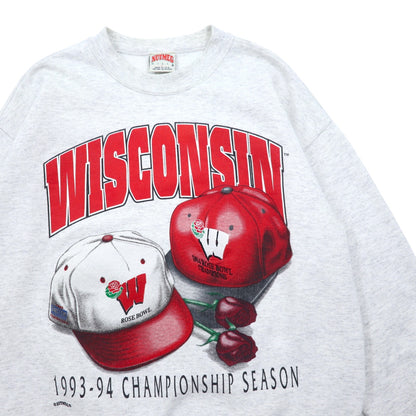 USA製 90年代 NUTMEG フットボール プリント スウェット L グレー コットン WISCONSIN ROSE BOWL