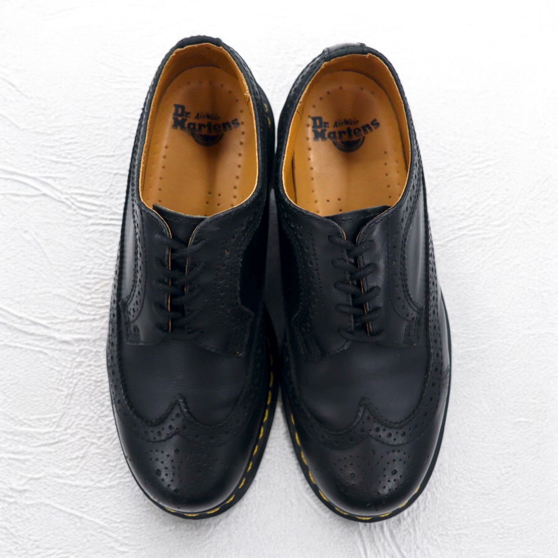Dr. Martens Yellow Stitch Brogue Shoes 26cm Black Leather Wingtip 3989