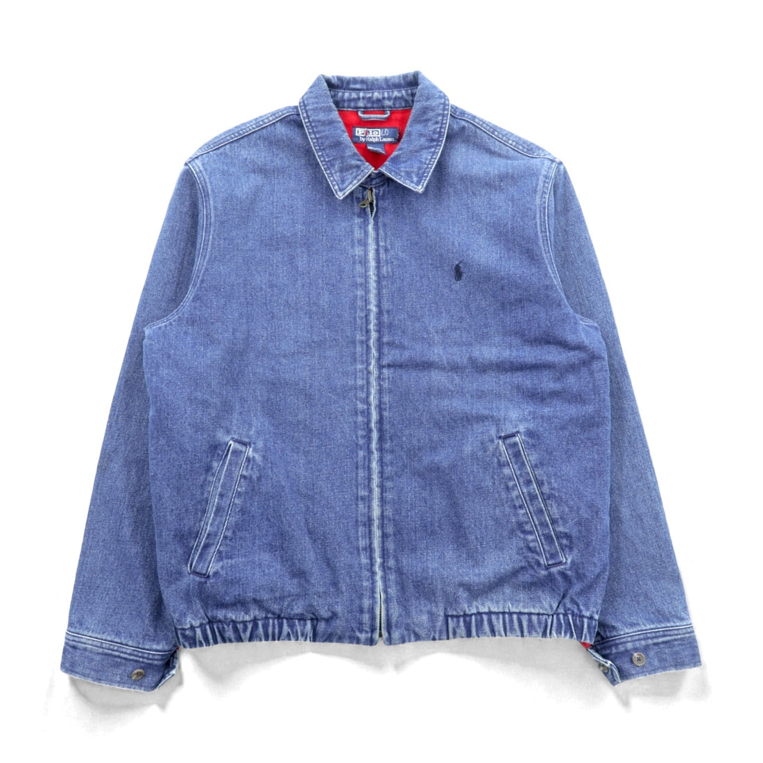 Polo Ralph Lauren 90年代 デニム スウィングトップ ハリントンジャケット M インディゴ フランネルライニング スモールポニー刺繍 チンストラップ