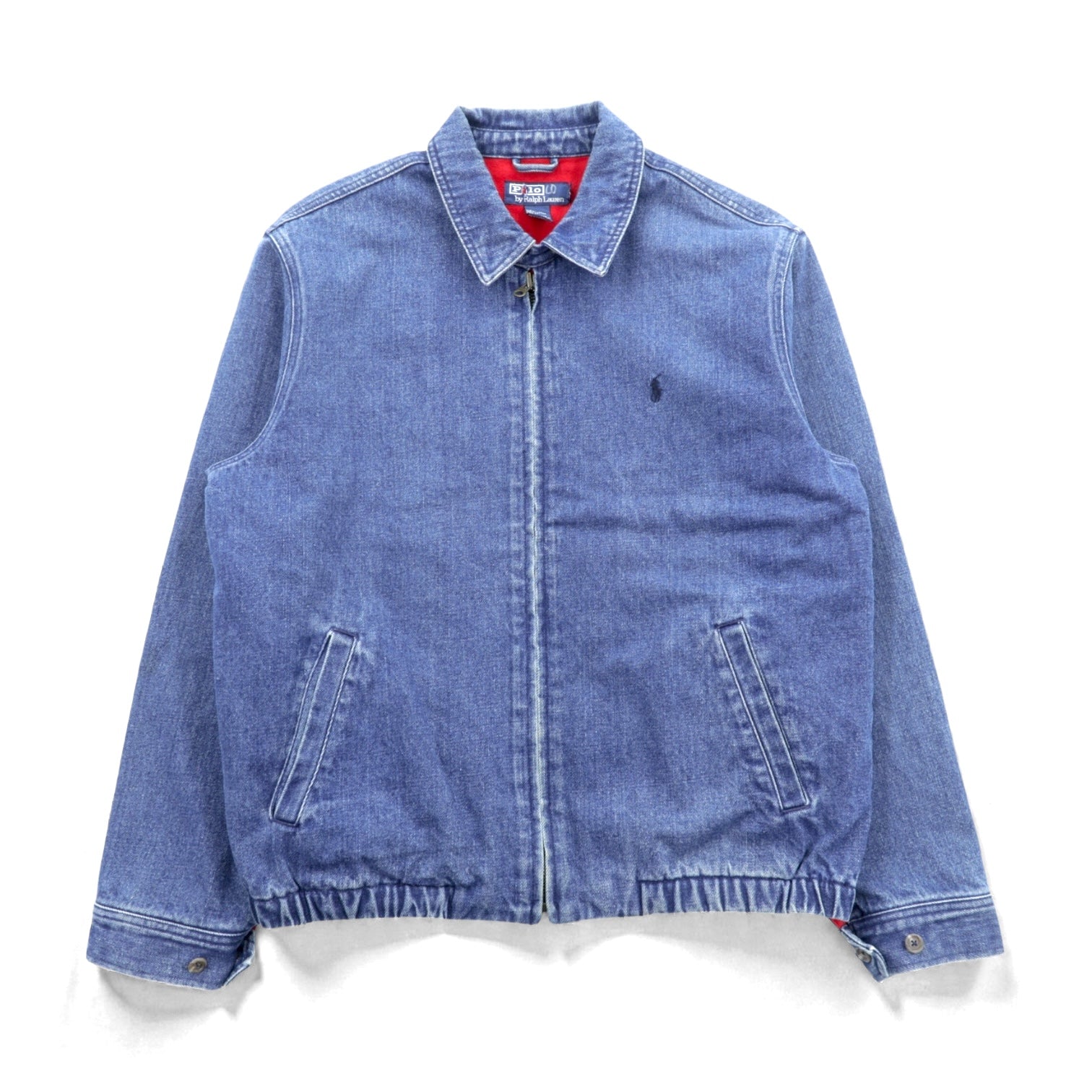 Polo Ralph Lauren 90年代 デニム スウィングトップ ハリントンジャケット M インディゴ フランネルライニング スモールポニー刺繍 チンストラップ