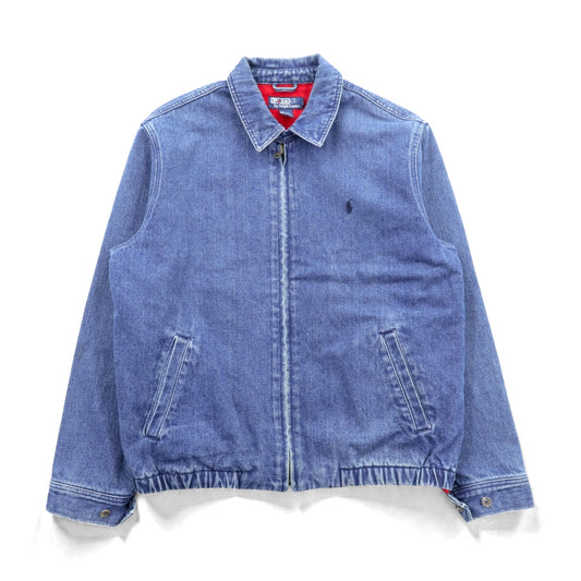 Polo Ralph Lauren 90年代 デニム スウィングトップ ハリントンジャケット M インディゴ フランネルライニング スモールポニー刺繍 チンストラップ