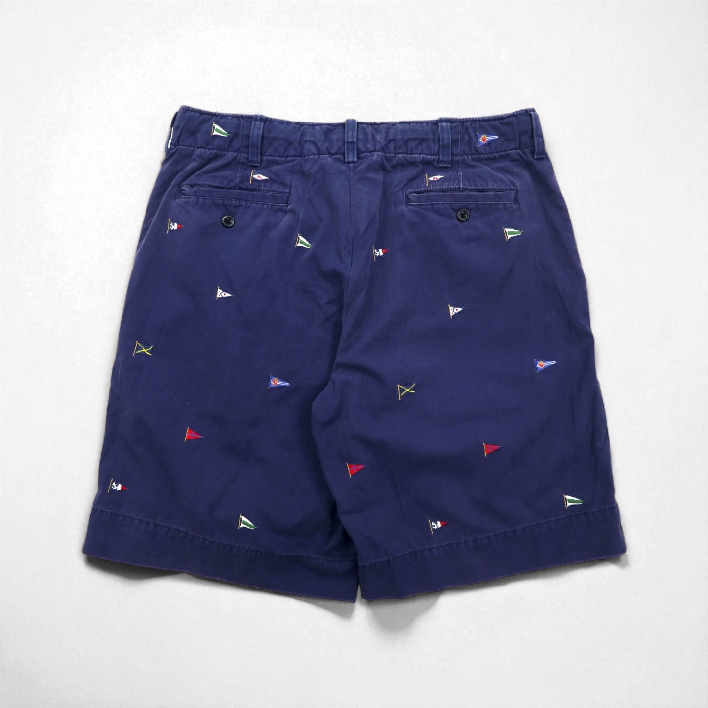 Polo by Ralph Lauren 90年代 フラッグ刺繍 チノ ショートパンツ ハーフパンツ L ネイビー 総柄