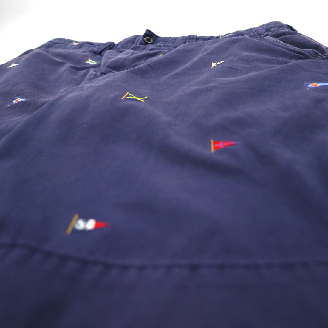 Polo by Ralph Lauren 90年代 フラッグ刺繍 チノ ショートパンツ ハーフパンツ L ネイビー 総柄