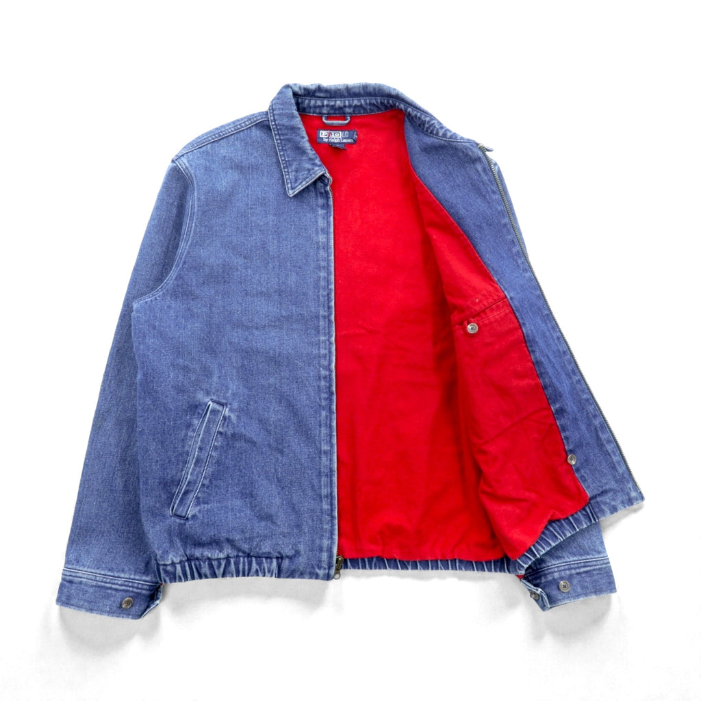 Polo Ralph Lauren 90年代 デニム スウィングトップ ハリントンジャケット M インディゴ フランネルライニング スモールポニー刺繍 チンストラップ