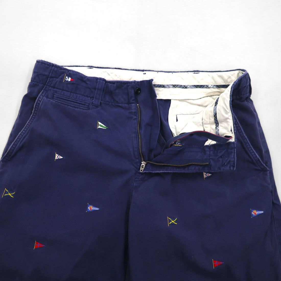 Polo by Ralph Lauren 90年代 フラッグ刺繍 チノ ショートパンツ ハーフパンツ L ネイビー 総柄