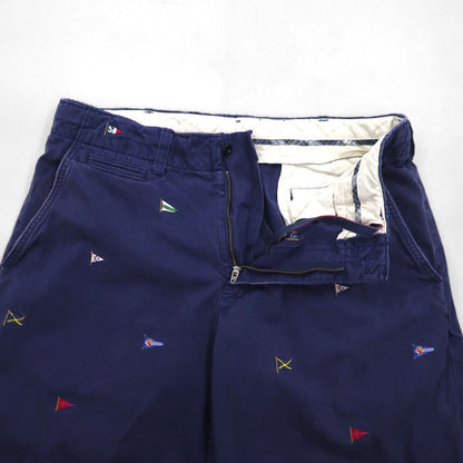 Polo by Ralph Lauren 90年代 フラッグ刺繍 チノ ショートパンツ ハーフパンツ L ネイビー 総柄
