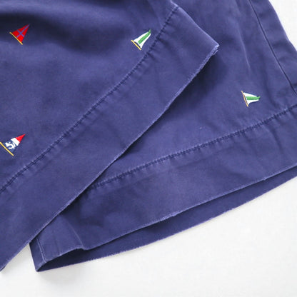 Polo by Ralph Lauren 90年代 フラッグ刺繍 チノ ショートパンツ ハーフパンツ L ネイビー 総柄