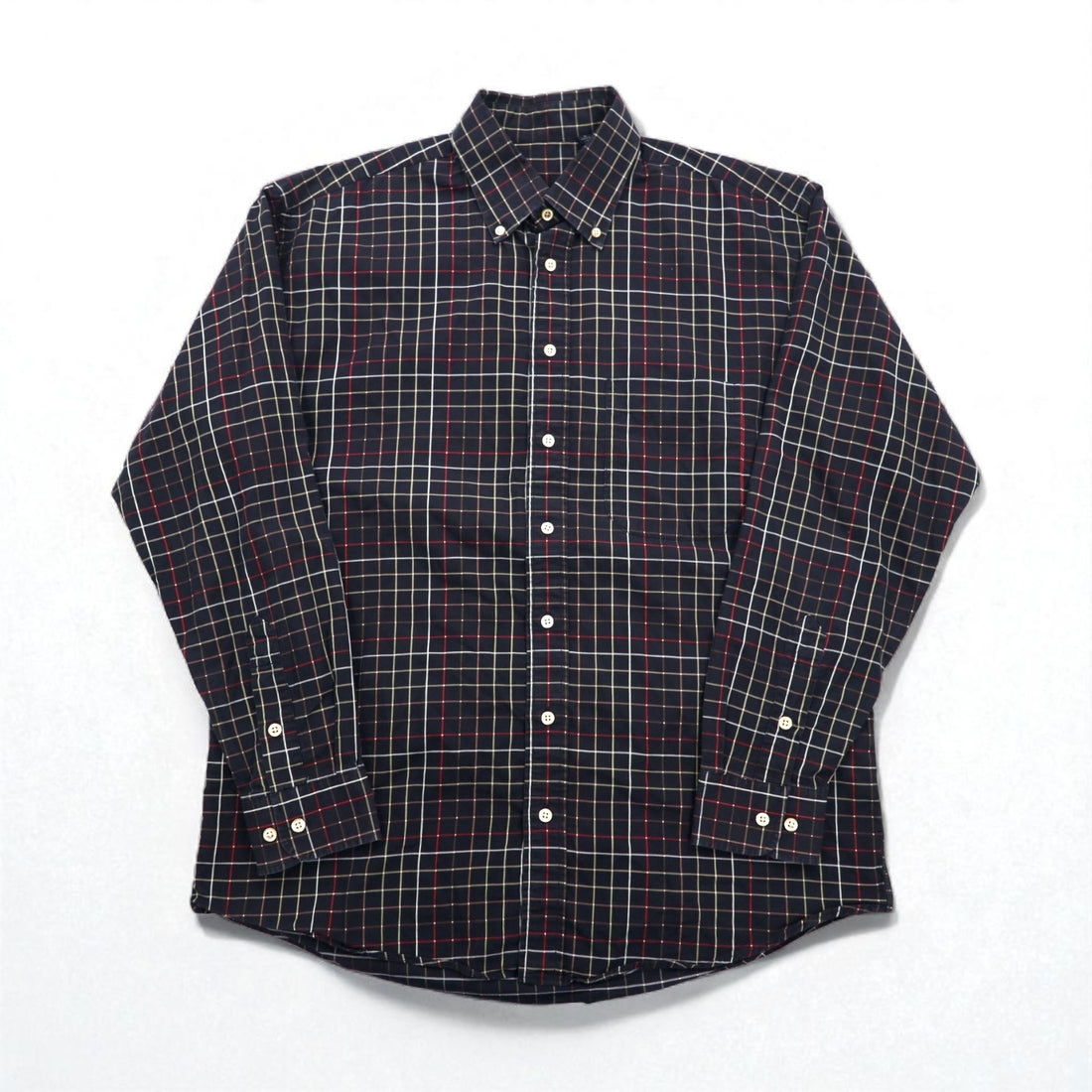 BURBERRY USA made big size button down shirt L black cotton windowpane check