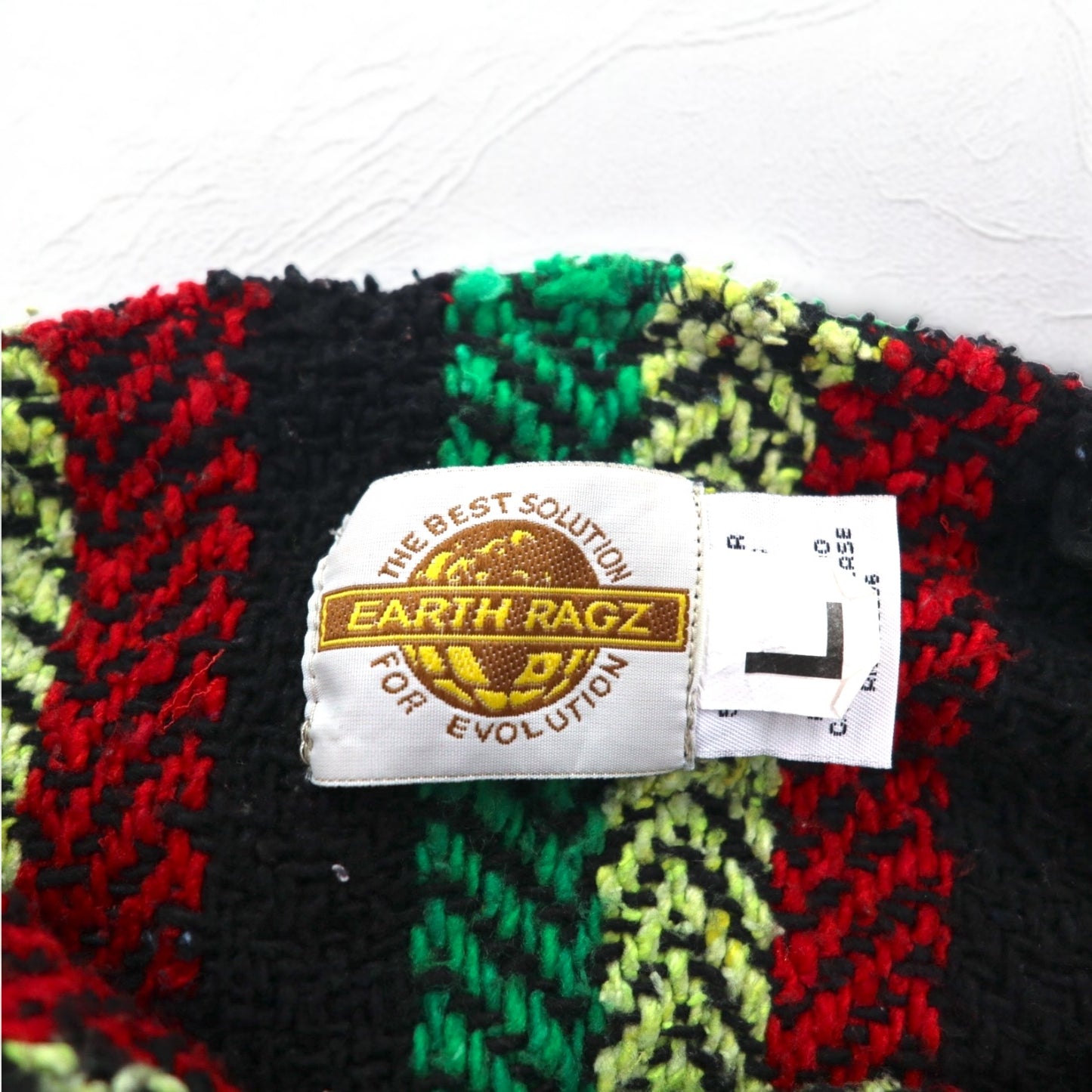 Vintage 90s Mexican Baja Hoodie EARTH RAGZ 90年代 メキシカンパーカー L ラスタカラー ストライプ メキシコ製