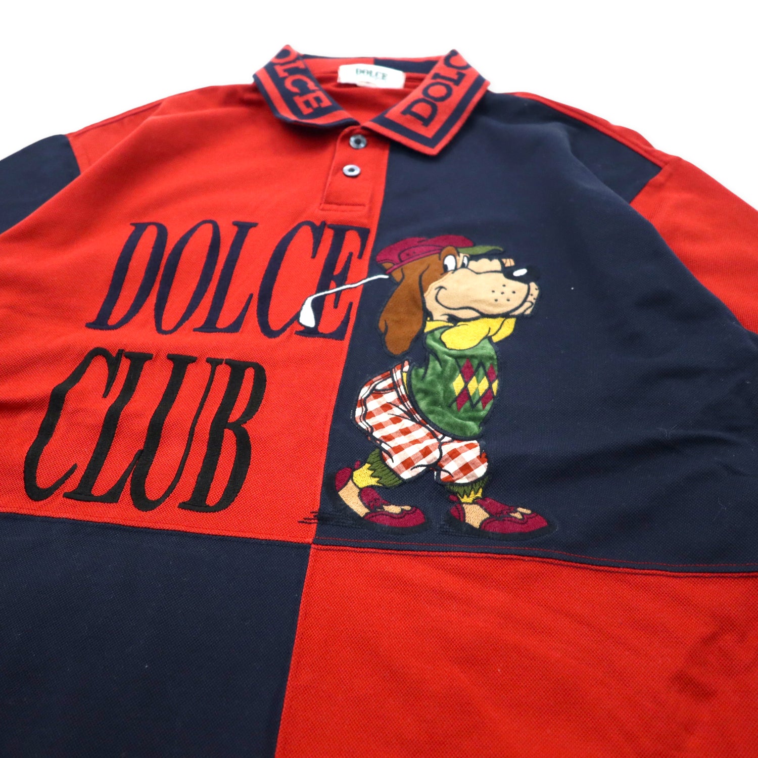 DOLCE CLUB 90s Polo Shirt 50 Red Navy Cotton Dog Character