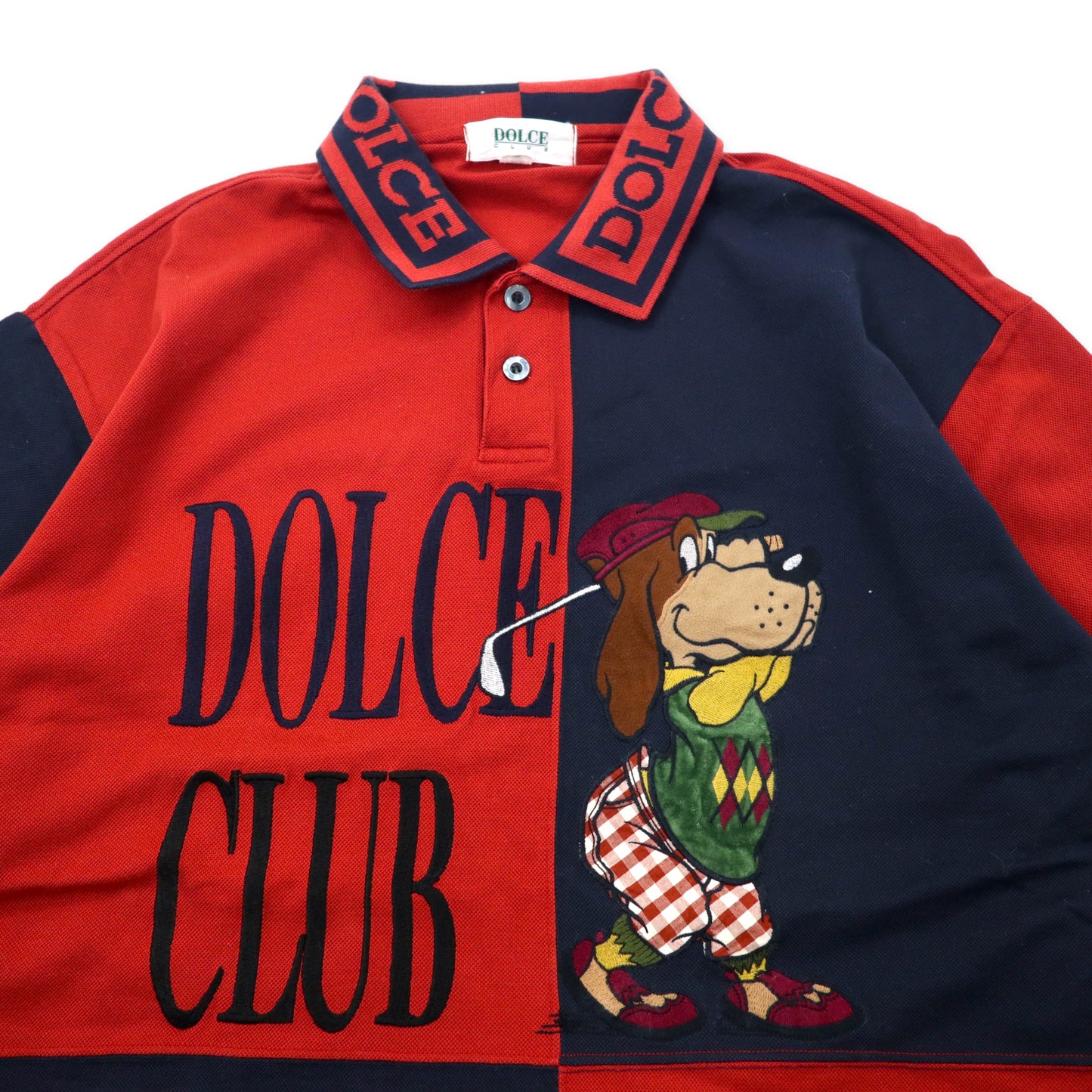 DOLCE CLUB 90年代 ポロシャツ 50 レッド ネイビー コットン 犬 キャラクター 日本製