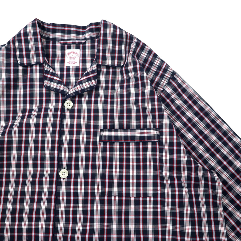 Brooks Brothers Open Collar Shirt Box Pajama Shirt L Black Check Cotton
