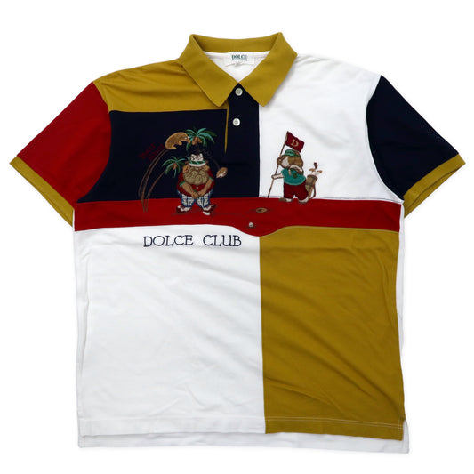 日本然リトテ-古着オンライン-DOLCE CLUB 90年代 ポロシャツ 48 マルチカラー コットン 犬 キャラクター 日本製-DOLCE CLUB 90s Polo Shirt 48 Multicolor Cotton Dog Character Japan MADE