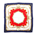 日本然リトテ-古着オンライン-CELINE イタリア製 大判 スカーフ ホワイト ネイビー シルク ホースビット-CELINE Italy Made Large Scarf White Navy Silk Horsebit