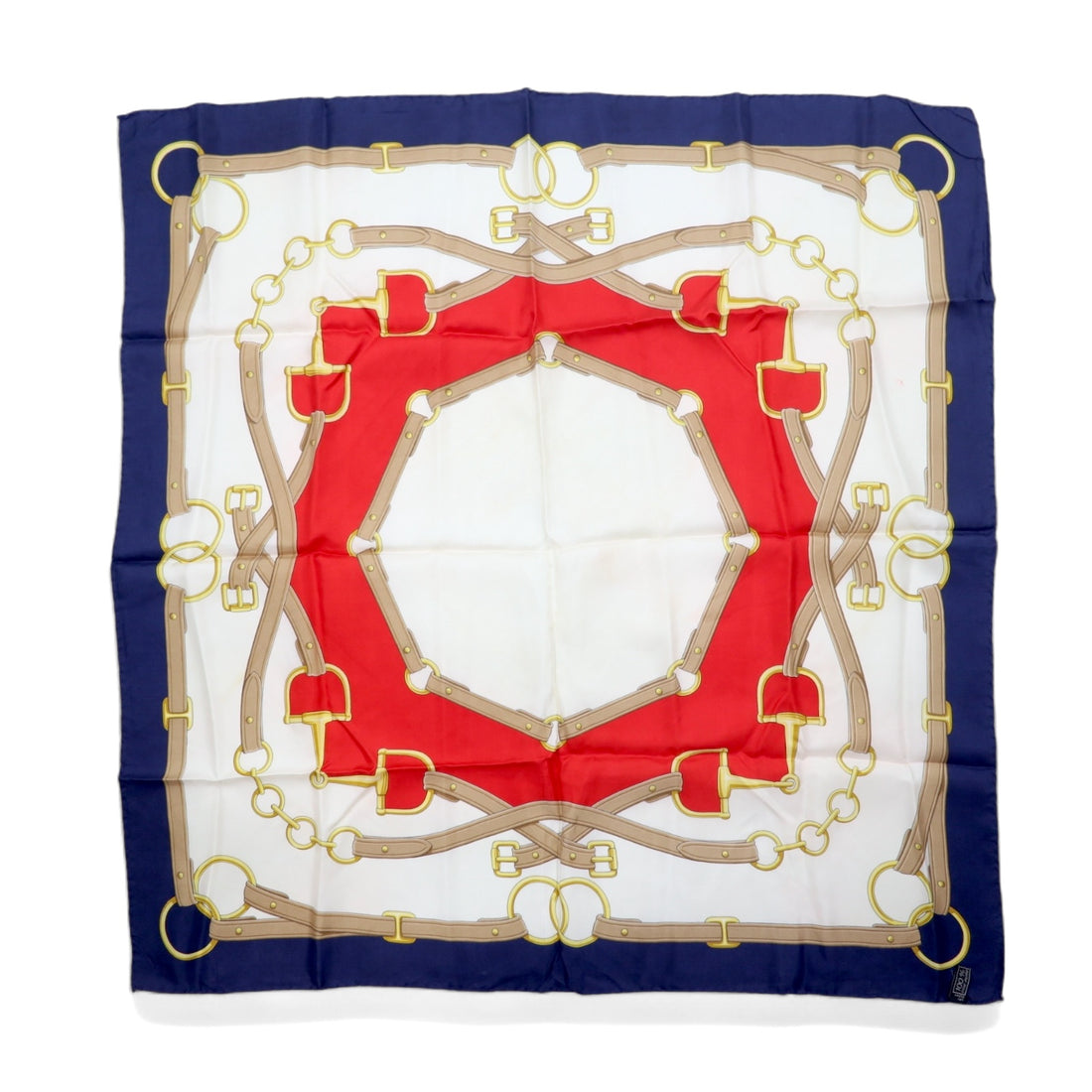 CELINE Made in Italy Large Scarf White Navy Silk Horsebit