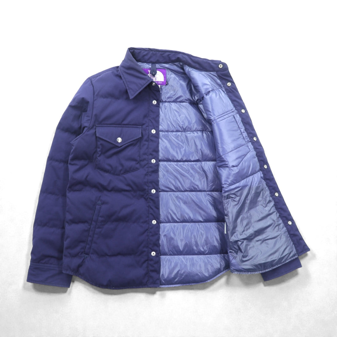 THE NORTH FACE PURPLE LABEL 65/35 Cloth Down Shirt Jacket, Size M, Navy, Snap Buttons, Chest Pocket, Photonic Bayhead Cloth, ND2363N