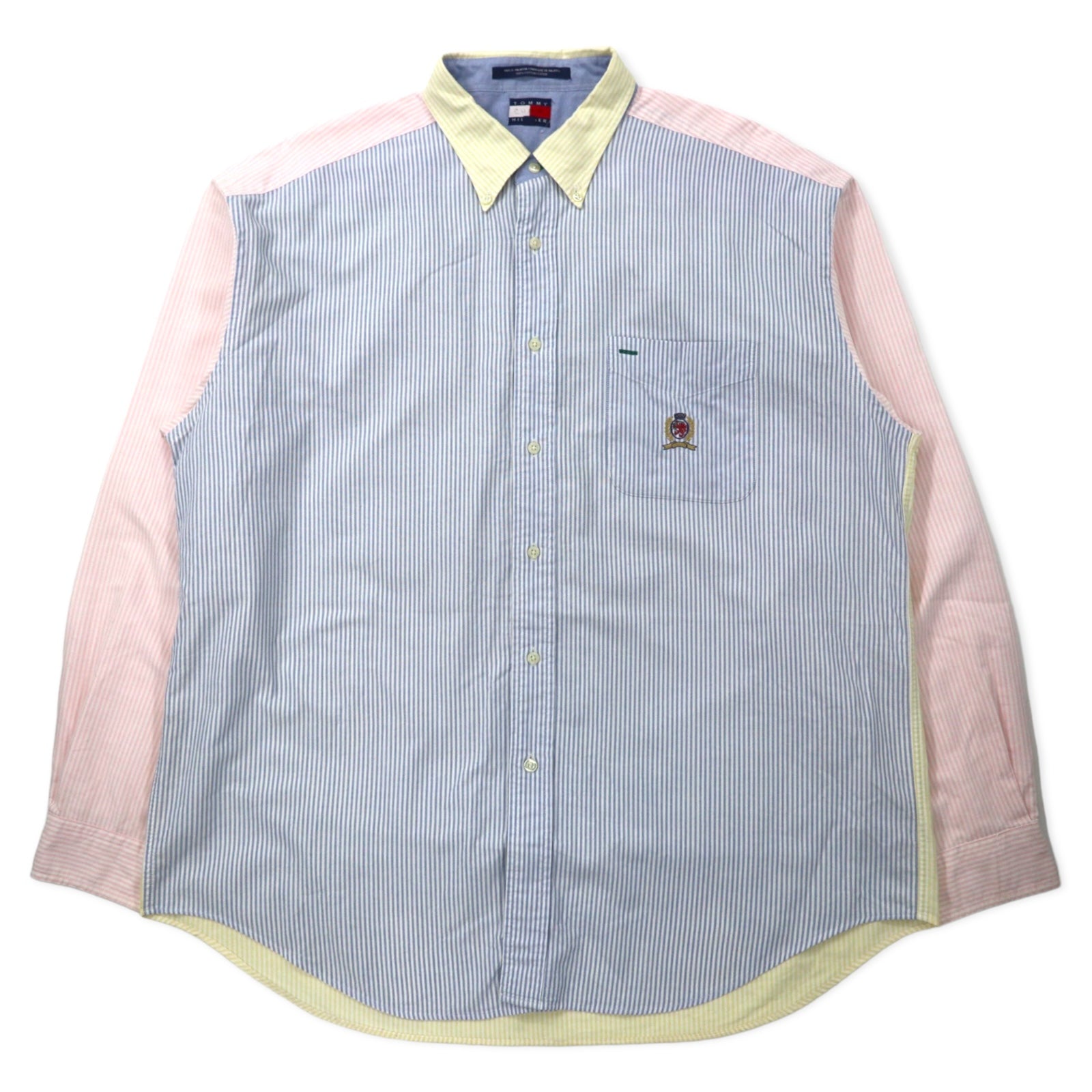日本然リトテ-古着オンライン-TOMMY HILFIGER 90年代 マルチストライプ オックスフォード ボタンダウンシャツ XL マルチカラー コットン ワンポイントロゴ刺繍 ビッグサイズ-TOMMY HILFIGER 90's Multi Striped Oxford button-down Shirts XL multi color Cotton One point logo embroidery Big size