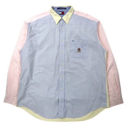 日本然リトテ-古着オンライン-TOMMY HILFIGER 90年代 マルチストライプ オックスフォード ボタンダウンシャツ XL マルチカラー コットン ワンポイントロゴ刺繍 ビッグサイズ-TOMMY HILFIGER 90's Multi Striped Oxford button-down Shirts XL multi color Cotton One point logo embroidery Big size