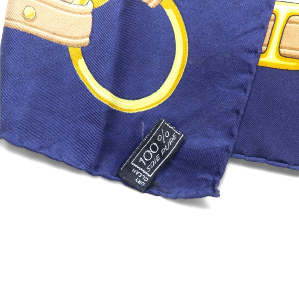 CELINE Made in Italy Large Scarf White Navy Silk Horsebit