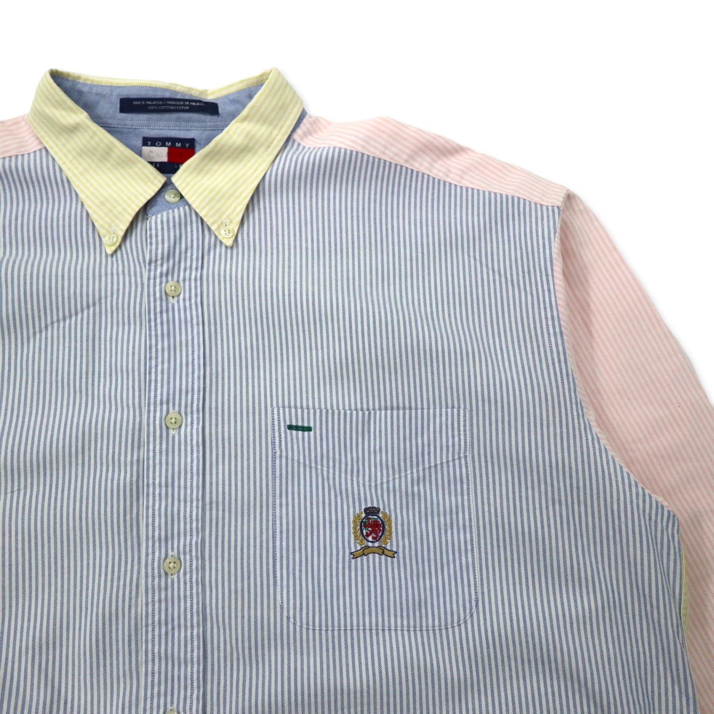 TOMMY HILFIGER 90s Multi-stripe Oxford Button-down Shirt, XL, Multi-color, Cotton, One-point logo embroidery, Big size
