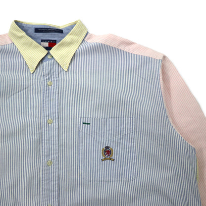 TOMMY HILFIGER 90s Multi-stripe Oxford Button-down Shirt, XL, Multi-color, Cotton, One-point logo embroidery, Big size