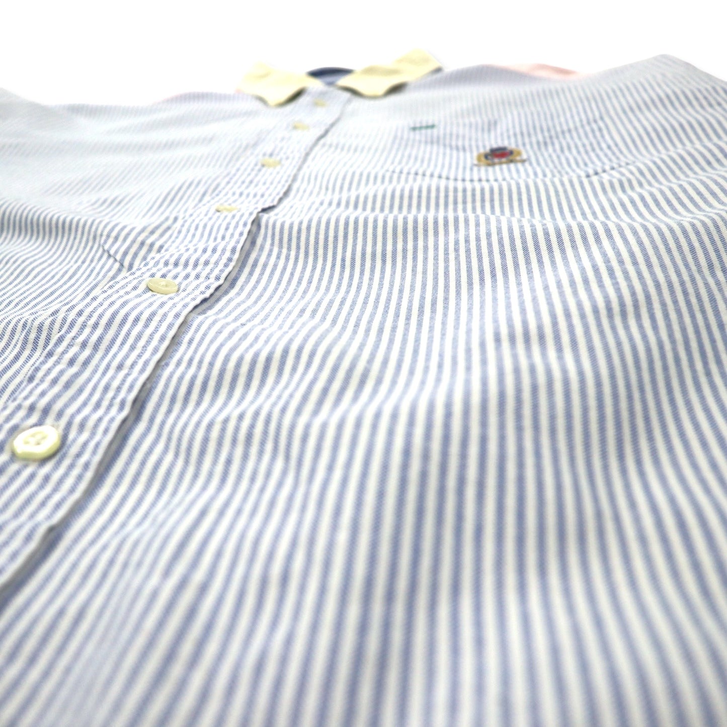 TOMMY HILFIGER 90s Multi-stripe Oxford Button-down Shirt, XL, Multi-color, Cotton, One-point logo embroidery, Big size