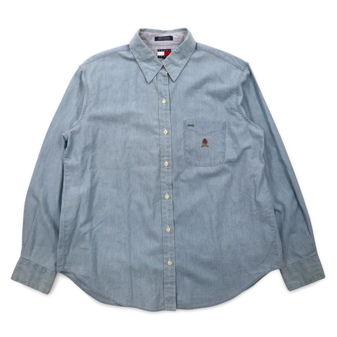 TOMMY JEANS 90s Chambray Shirt XL Blue Cotton One Point Logo Embroidery